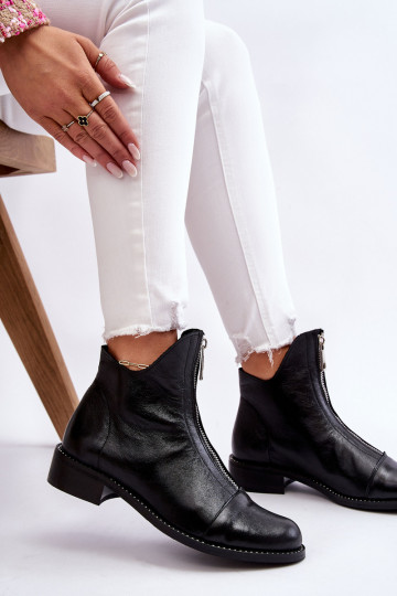 Botines de piel con cremalleras color negro Nicole 2785/037