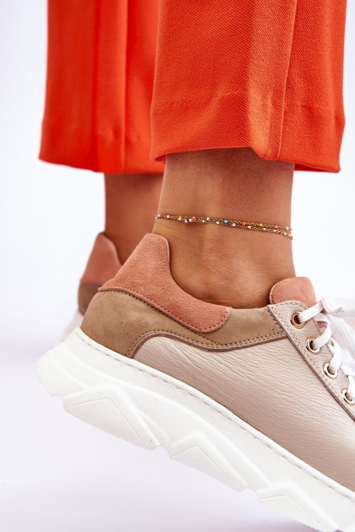 Conveniente Piel zapatillas con una plataforma beige Alisane Conveniente Piel zapatillas con una plataforma beige Alisane