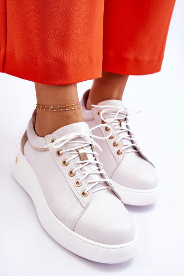 Zapatos deportivos de cuero para mujer con plataforma color blanco Caressa