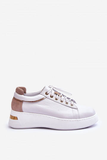 Zapatos deportivos de cuero para mujer con plataforma color blanco Caressa 2