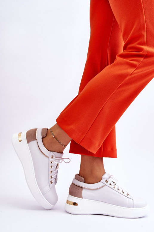 Femenino Piel zapatillas con una plataforma el color blanco Caressa Femenino Piel zapatillas con una plataforma el color blanco Caressa