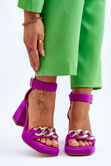 Sandalias de ante para mujer con tacones gruesos LeĮskis Shoes 3207 color rosa