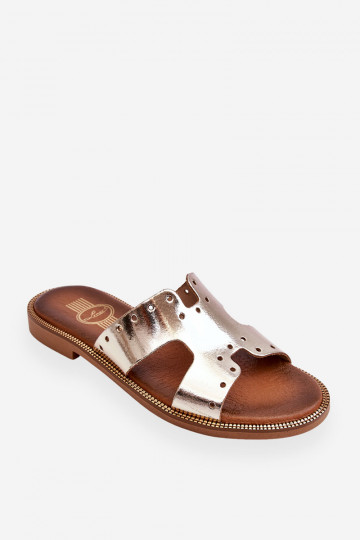 Zapatillas de mujer Zazoo 40326 con cortes decorativos color dorado
