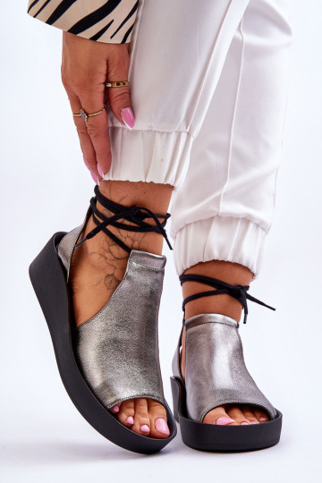 Sandalias de cuero con plataforma Nicole 2743/063 color gris-negro