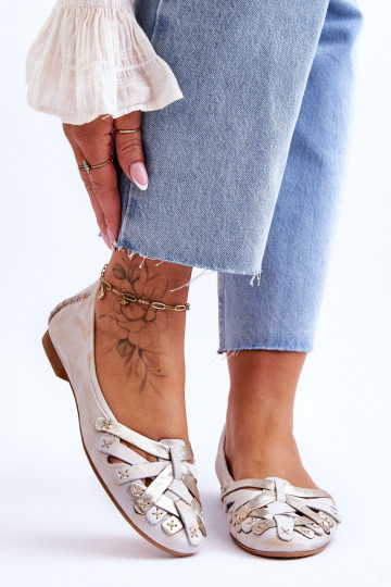 Femenino bailarinas Tiene queciejka 01358-22 beige-color dorado