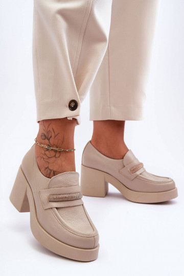 Zapatos de cuero con tacones y adornos Lemar Gelanor color arena