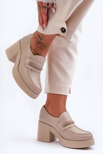 Zapatos de cuero con tacones y adornos Lemar Gelanor color arena 2