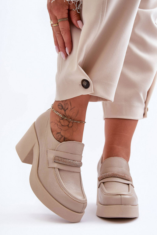 Piel zapatos con tacones con adornos beige Lemar Gelanor