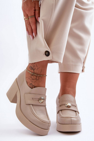 Piel zapatos Femenino con tacones beige Lemar Dunadia 2