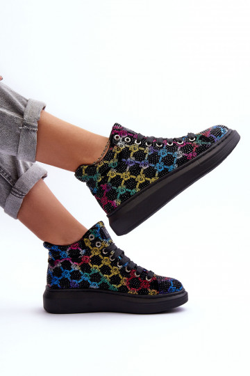 Zapatillas deportivas con plataforma y cristales de roca GOE MM2N4009 color negro