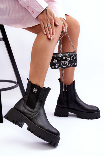 Piel botas con estilo con una plataforma de color negro Lemar Lisencca