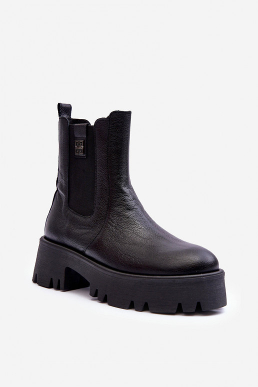 Piel botas con estilo con una plataforma de color negro Lemar Lisencca Piel botas con estilo con una plataforma de color negro Lemar Lisencca