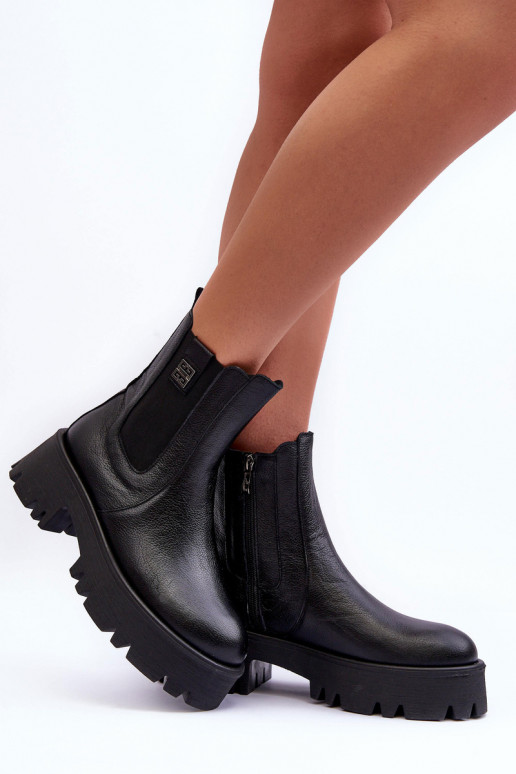 Piel botas con estilo con una plataforma de color negro Lemar Lisencca Piel botas con estilo con una plataforma de color negro Lemar Lisencca