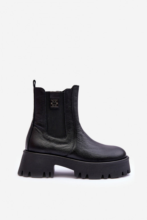 Piel botas con estilo con una plataforma de color negro Lemar Lisencca Piel botas con estilo con una plataforma de color negro Lemar Lisencca