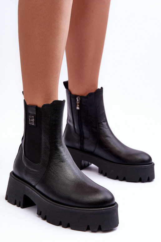 Piel botas con estilo con una plataforma de color negro Lemar Lisencca Piel botas con estilo con una plataforma de color negro Lemar Lisencca