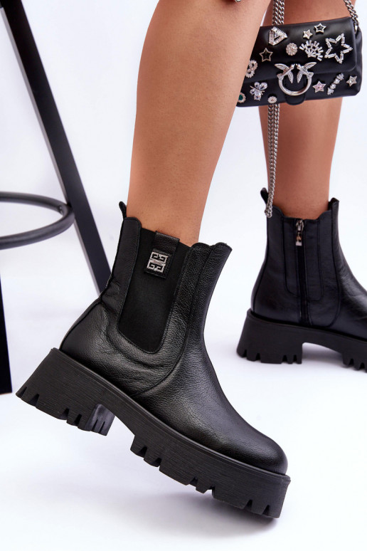 Piel botas con estilo con una plataforma de color negro Lemar Lisencca Piel botas con estilo con una plataforma de color negro Lemar Lisencca