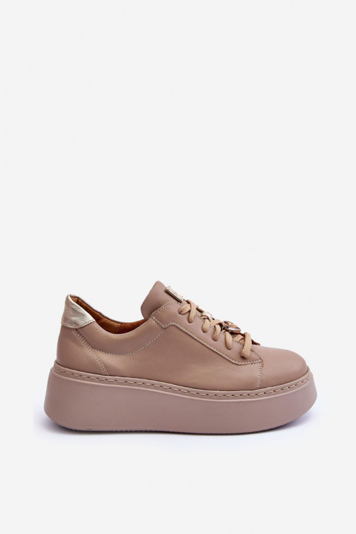 Piel zapatillas con una plataforma Tiene queciejka 06191-04 beige Piel zapatillas con una plataforma Tiene queciejka 06191-04 beige