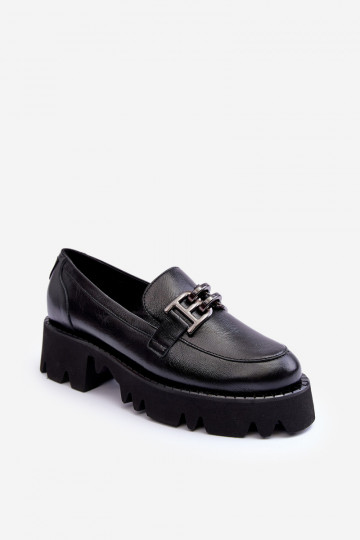 Mocasines de piel para mujer con adornos Laura Messi 2699 color negro 2
