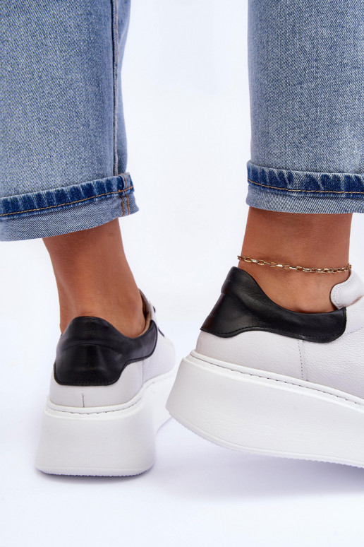 Femenino zapatillas Piel con una plataforma Blanco-de color negro Lemar 10150 Femenino zapatillas Piel con una plataforma Blanco-de color negro Lemar 10150