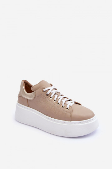 Zapatillas deportivas de piel para mujer con plataforma color arena Lemar 10150 2