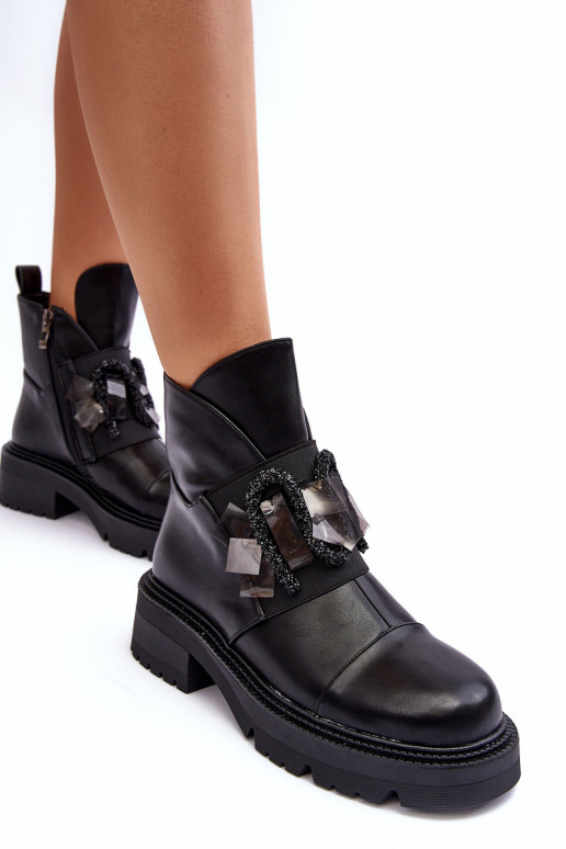 Piel Decorado Botas con tacones anchos y plataforma S.Barski MR870-46 de color negro