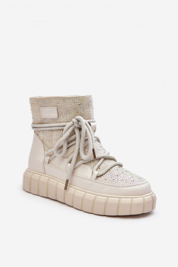 calentamiento Botas de nieve Decorado Con pedrería GOE MM2N4081 beige