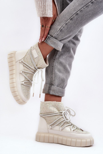 calentamiento Botas de nieve Decorado Con pedrería GOE MM2N4081 beige 2