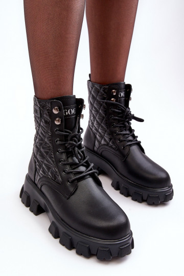 Piel botines de trabajo con tacones anchos GOE MM2N4021 de color negro