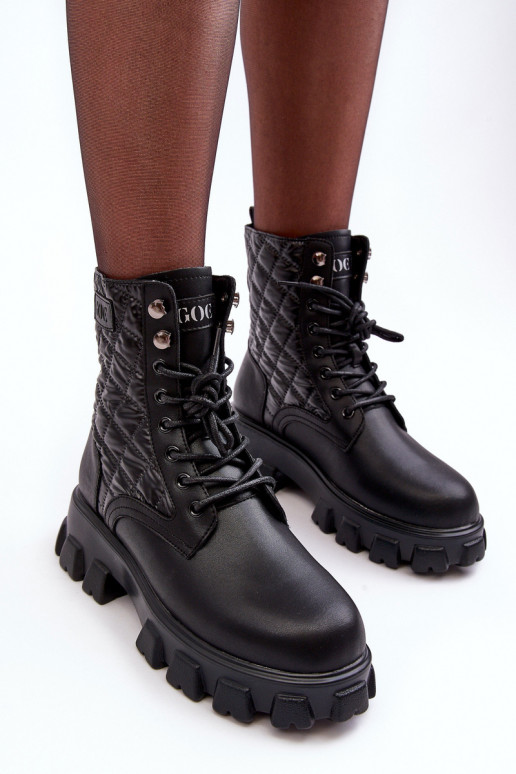 Piel botines de trabajo con tacones anchos GOE MM2N4021 de color negro