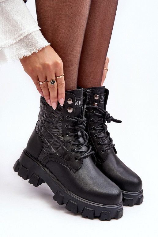 Piel botines de trabajo con tacones anchos GOE MM2N4021 de color negro