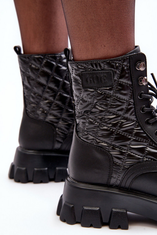 Piel botines de trabajo con tacones anchos GOE MM2N4021 de color negro