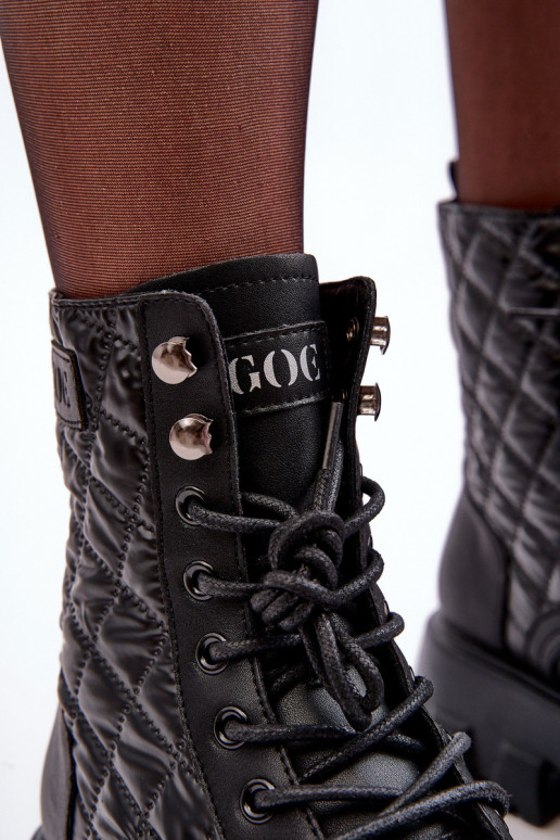 Piel botines de trabajo con tacones anchos GOE MM2N4021 de color negro