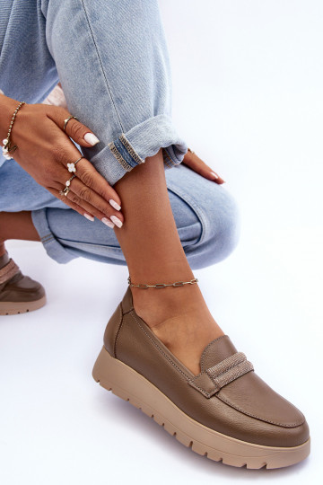 Zapatos de piel con plataforma y adornos color arena Lemar Lehira