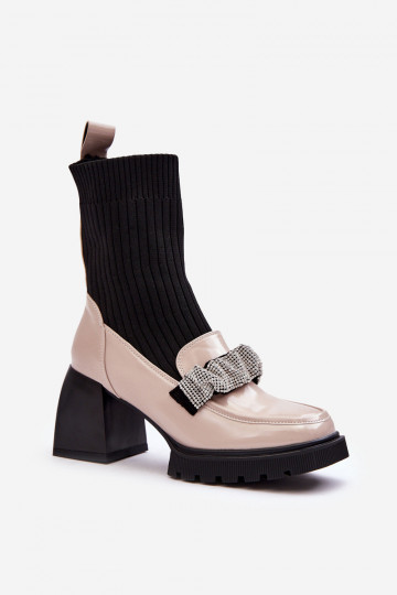 Botines de mujer de tipo calcetín con tacones color arena S.Barski MR870-41 2