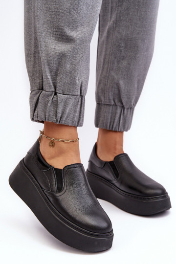 Piel zapatillas Femenino con una plataforma de color negro Lemar Tiene quenish