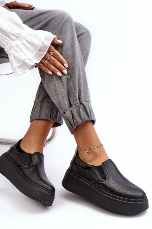 Piel zapatillas Femenino con una plataforma de color negro Lemar Tiene quenish