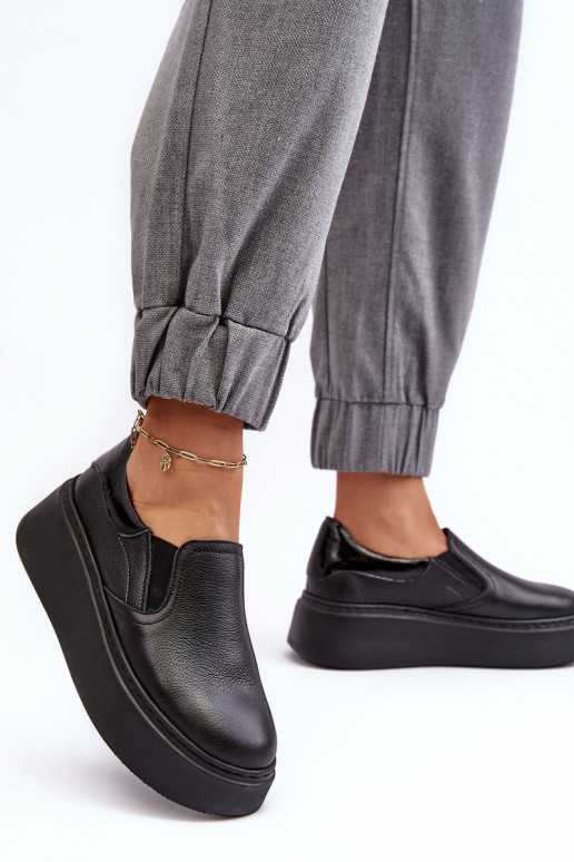 Piel zapatillas Femenino con una plataforma de color negro Lemar Tiene quenish