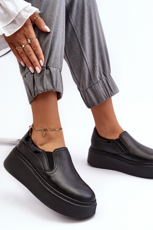 Piel zapatillas Femenino con una plataforma de color negro Lemar Tiene quenish