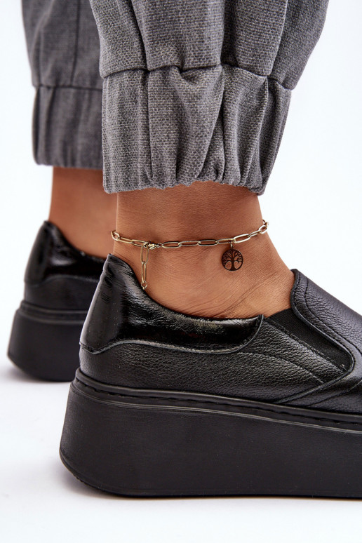 Piel zapatillas Femenino con una plataforma de color negro Lemar Tiene quenish