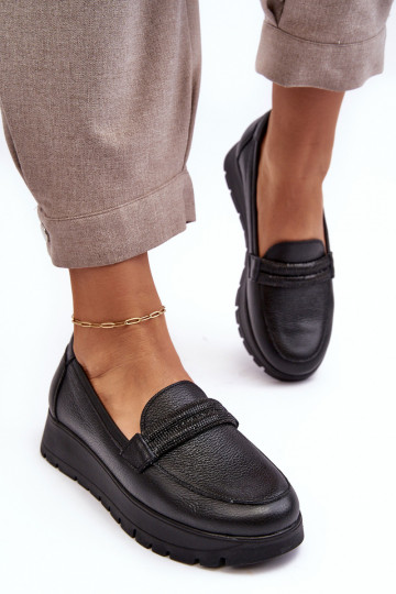 Zapatos de cuero con plataforma y adornos color negro Lemar Lehira
