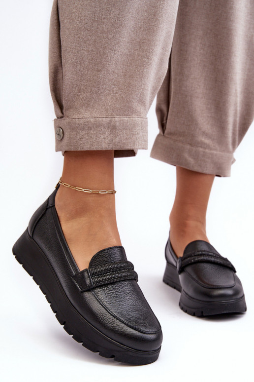 Piel zapatos con una plataforma con adornos de color negro Lemar Lehira Piel zapatos con una plataforma con adornos de color negro Lemar Lehira