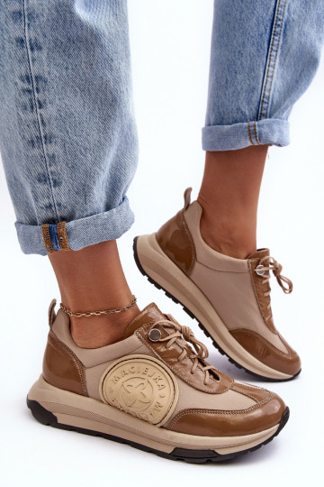 Femenino zapatillas Piel Tiene queciejka 06295-04 beige