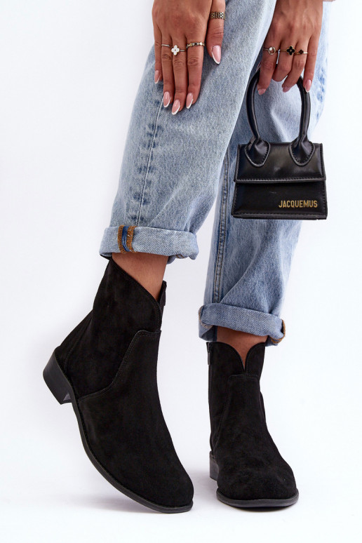 Zapatos de gamuza Femenino con cremalleras de color negro Nicole 2829 Zapatos de gamuza Femenino con cremalleras de color negro Nicole 2829