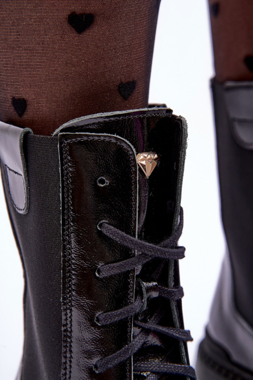 Piel Femenino botines de trabajo con cordones de color negro Nicole 2836