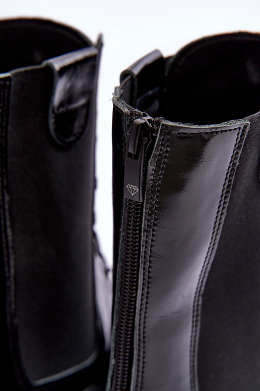 Piel Femenino botines de trabajo con cordones de color negro Nicole 2836