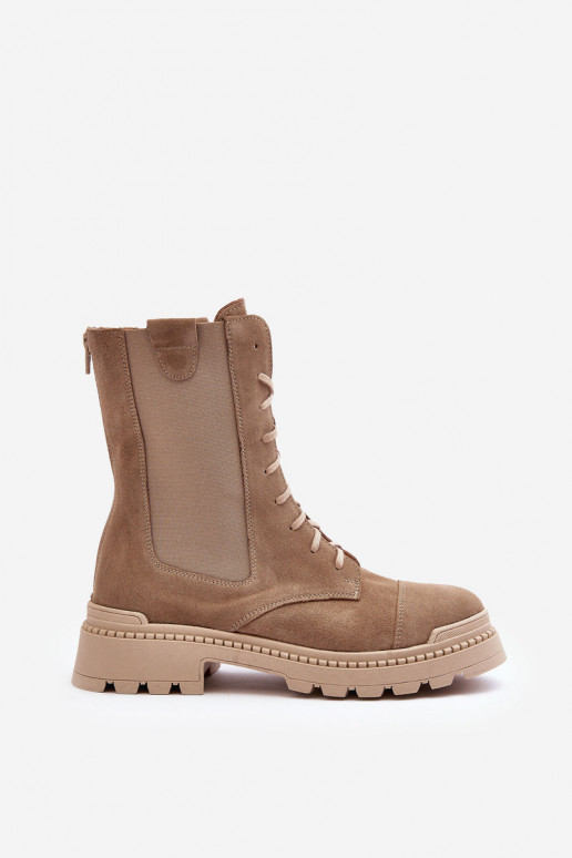 de gamuza Femenino botines de trabajo con cordones beige Nicole 2836 de gamuza Femenino botines de trabajo con cordones beige Nicole 2836