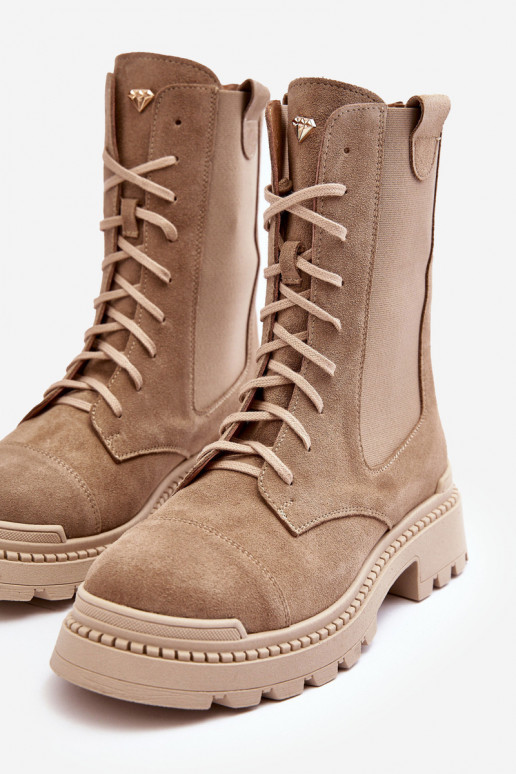 de gamuza Femenino botines de trabajo con cordones beige Nicole 2836 de gamuza Femenino botines de trabajo con cordones beige Nicole 2836