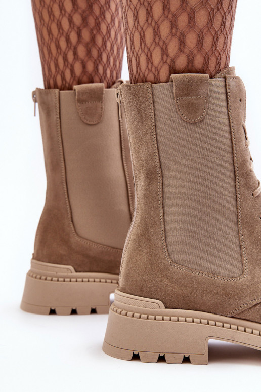 de gamuza Femenino botines de trabajo con cordones beige Nicole 2836 de gamuza Femenino botines de trabajo con cordones beige Nicole 2836