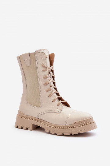 Botas de trabajo de cuero para mujer con cordones color marfil Nicole 2836 2