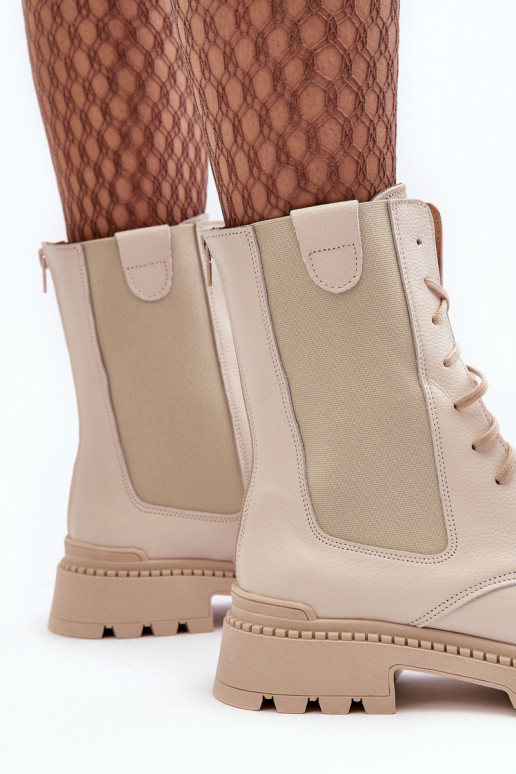 Piel Femenino botines de trabajo con cordones color marfil Nicole 2836 Piel Femenino botines de trabajo con cordones color marfil Nicole 2836